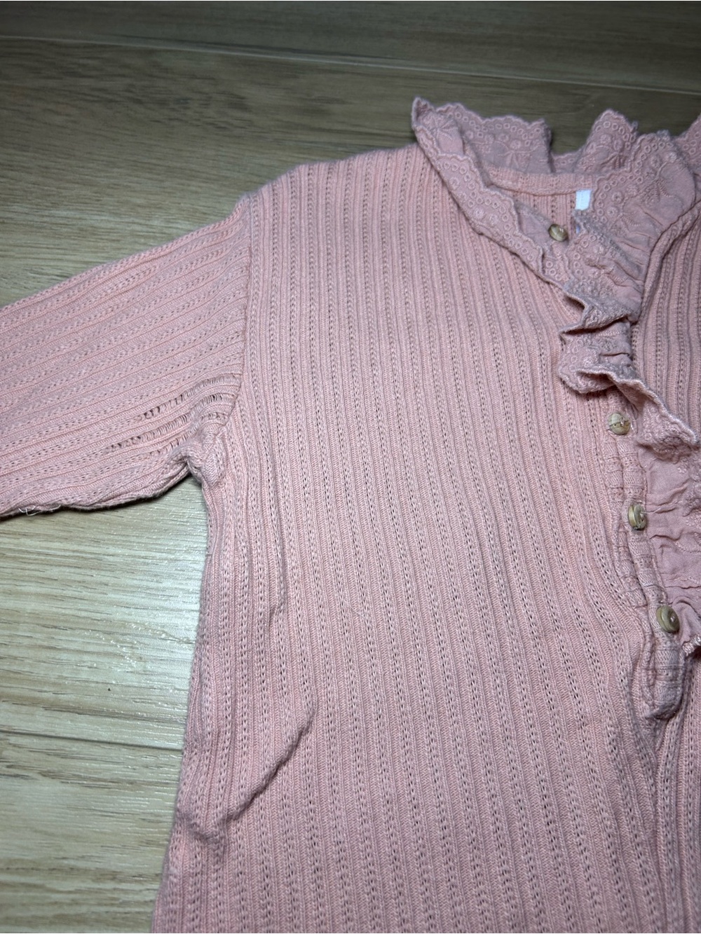 Zara Pink Ribbed Ruffle-Trim One-Piece Bodysuit - Picture 3 of 8